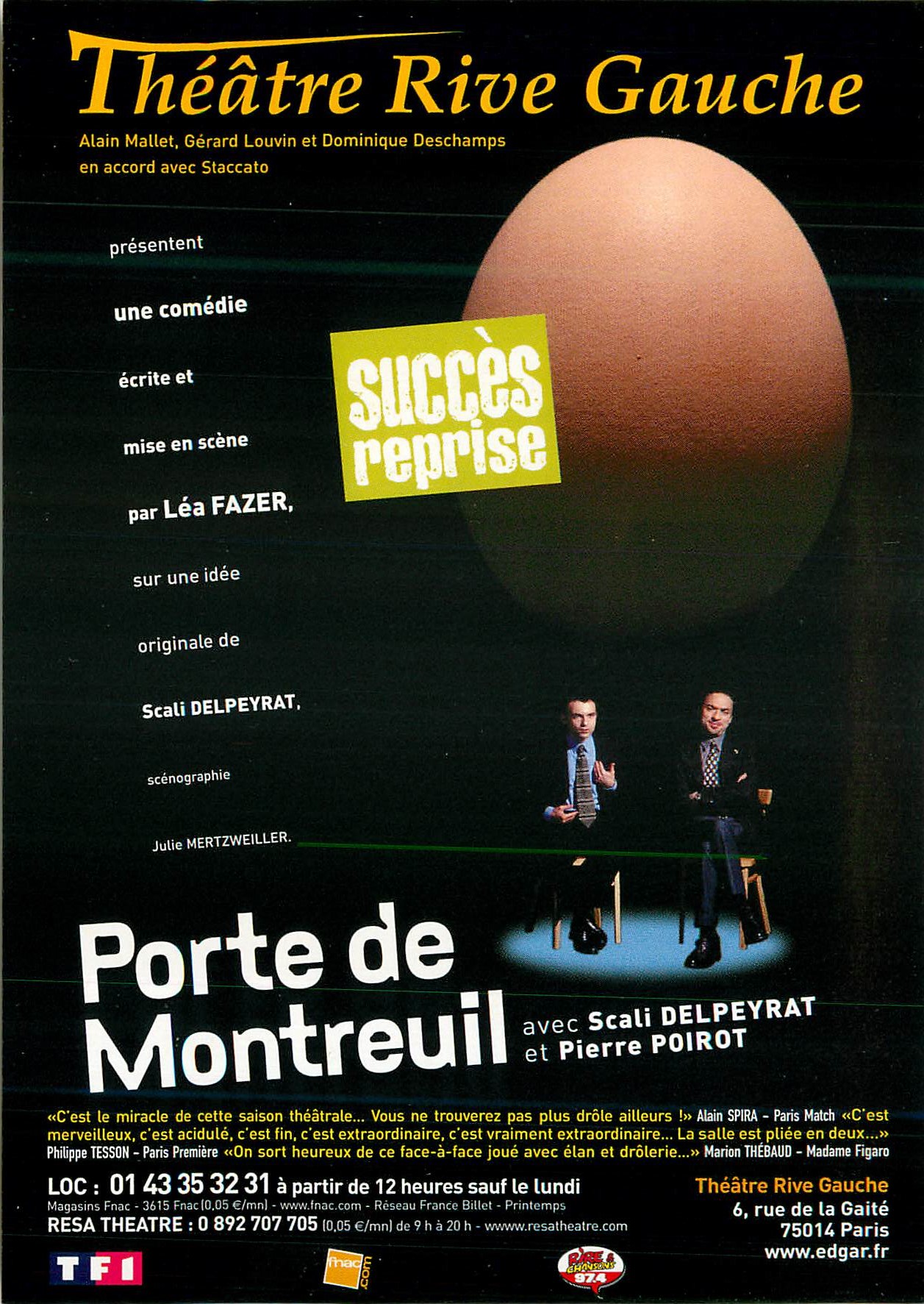 CPM Theatre Rive Gauche Porte de Montreuil avec Scali Delpeyrat et Pierre Poirot une comedie ecrite et mise en scene par